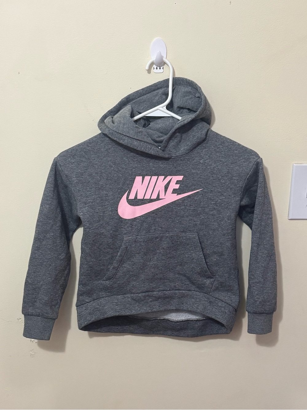 Nike Kids Gray Hoodie with Pink Swoosh Logo